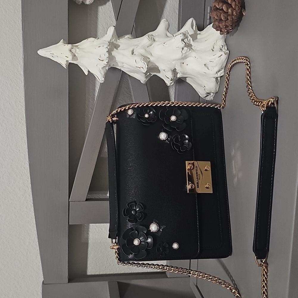 Karl Lagerfeld Black Floral Crossbody Bag - Picture 2 of 4